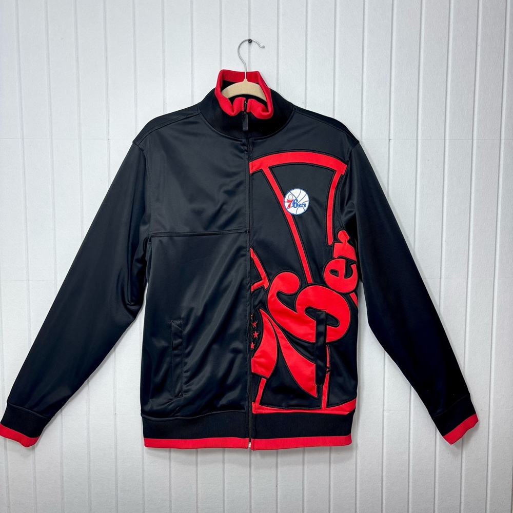 NBA Philadelphia 76ers Sixers Team LOGO Warm Up Zip Jacket‎ Size M Basketball